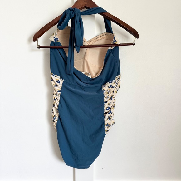 Matilda Jane Blue & Yellow Floral Ruched 'Bathing Beauty' One-Piece Swimsuit L - Picture 3 of 9